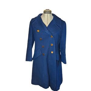 Junior Gallery Vintage 100%‎ Pure Virgin Wool Double Breasted Blue Coat